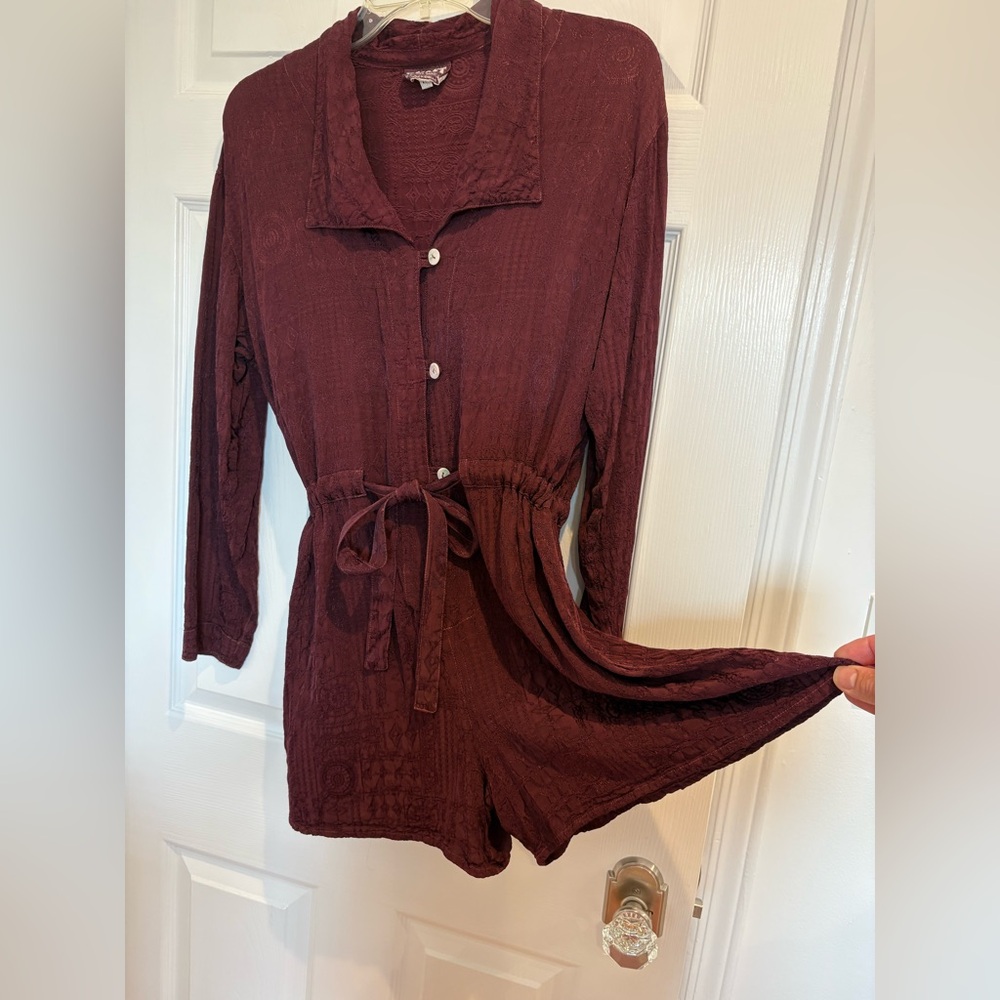 Vintage European Maroon Textured Romper